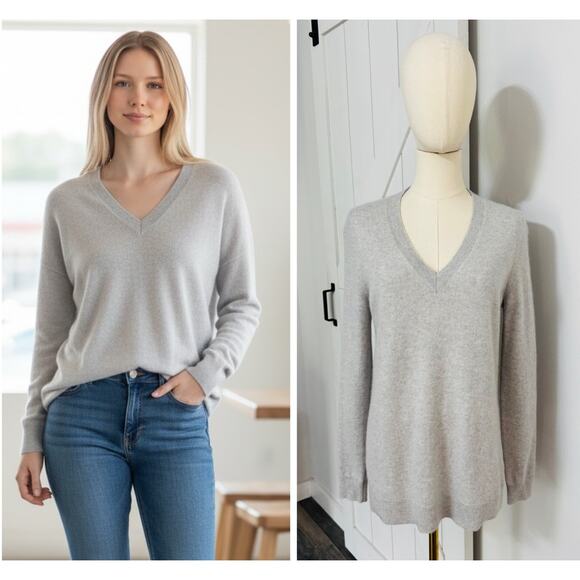 Saks Fifth Avenue Sweaters - Saks Fifth Avenue Women’s Size S 100% Cashmere V-Neck Sweater Gray Luxury Knit
